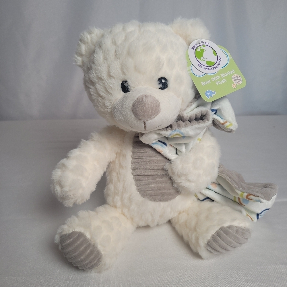 NWT Spark Create Imagine Bear Plush W/Blanket Rattle & Crinkle Sounds